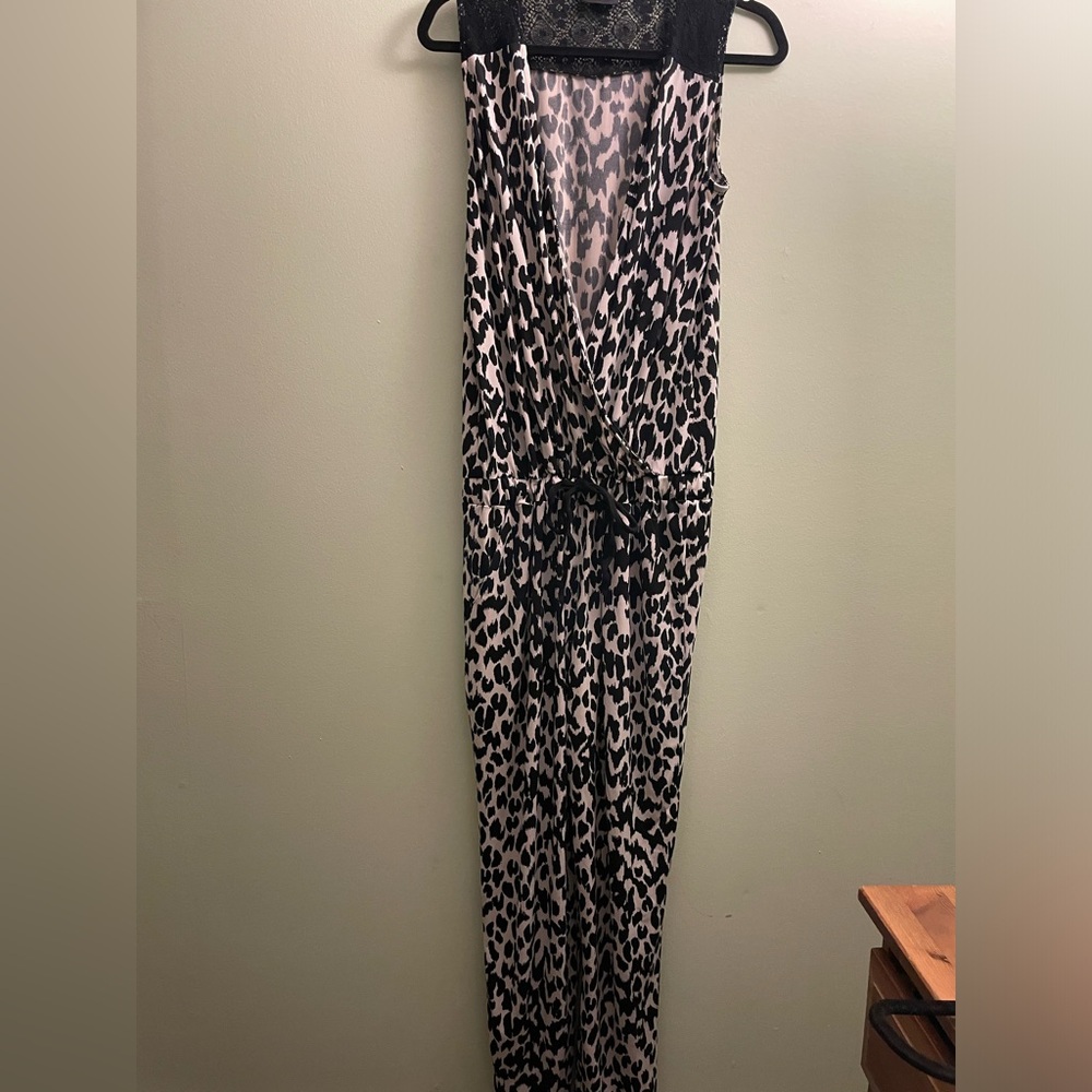 Womens Leopard Animal Print Sleeveless Jumpsuit Size Large